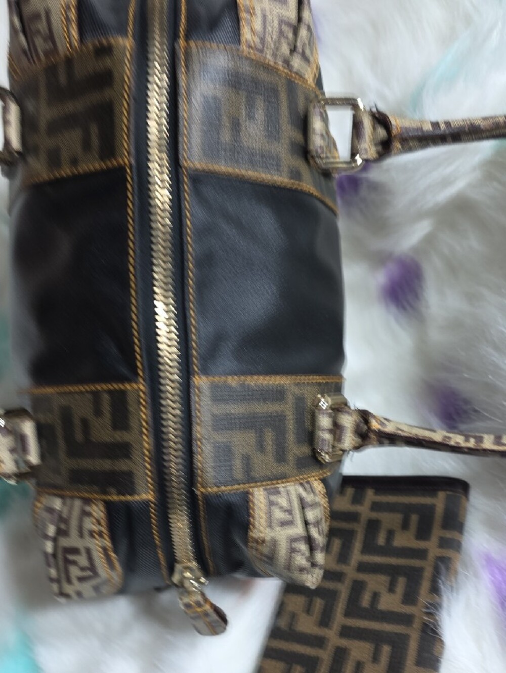Authentic Fendi Monogram Canvas Satchel and Wallet in Brown & Black - Picture 6 of 10